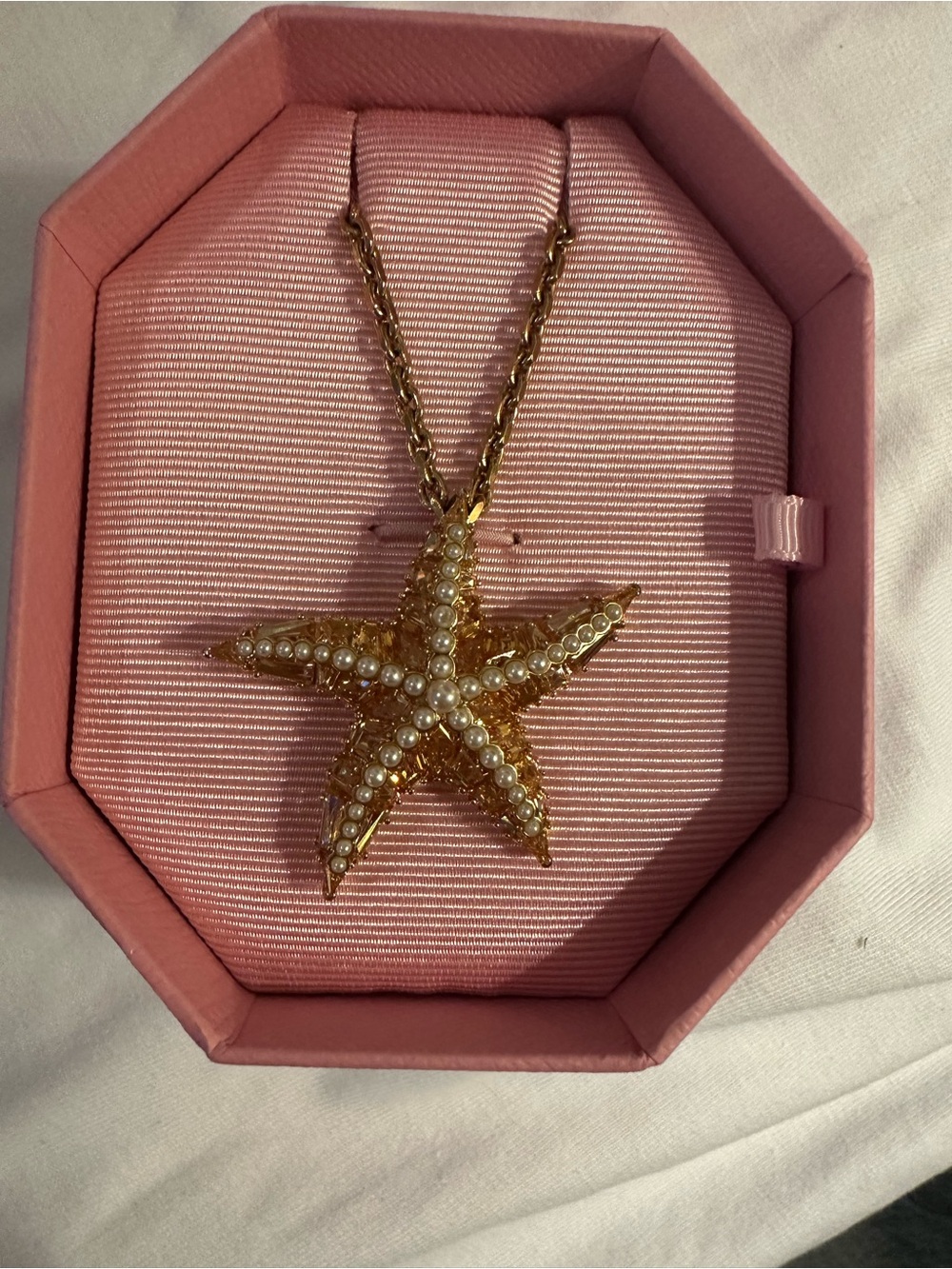 Swarovski Gold Starfish Necklace with Pearled Accents